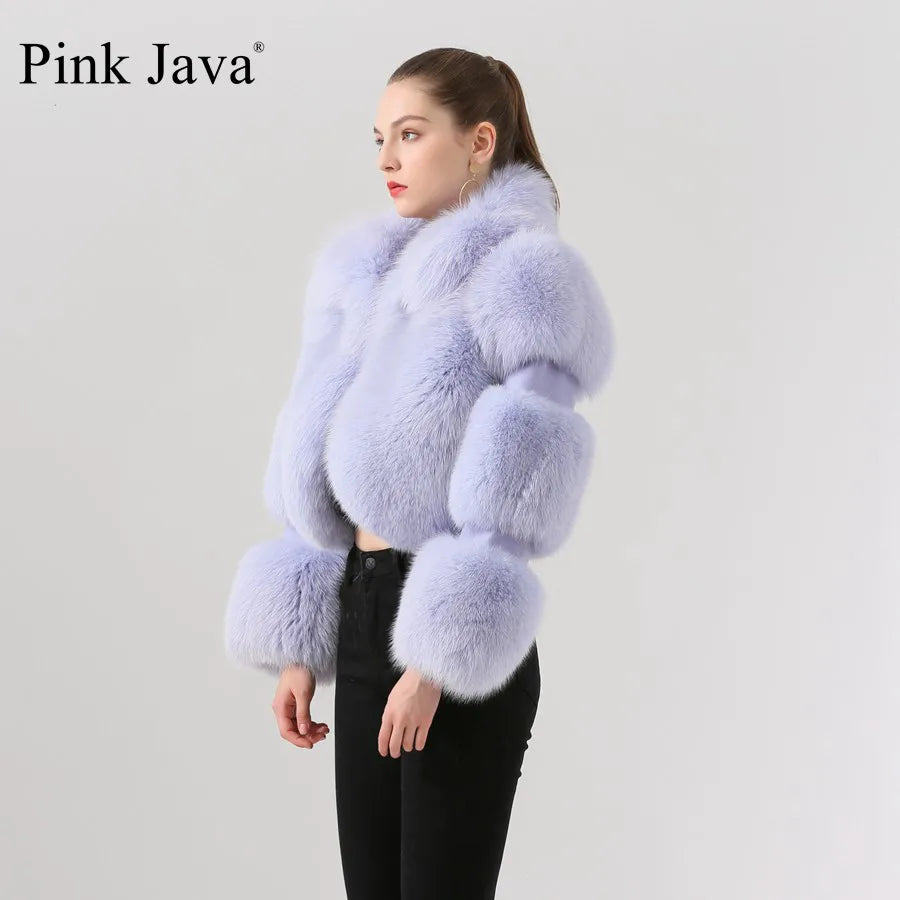 Pink Java QC19020  New Arrival Hot Sale  Real Fox Fur Coat Genuine Fur Jacket Women Coat Winter Thick Fur Real Leather