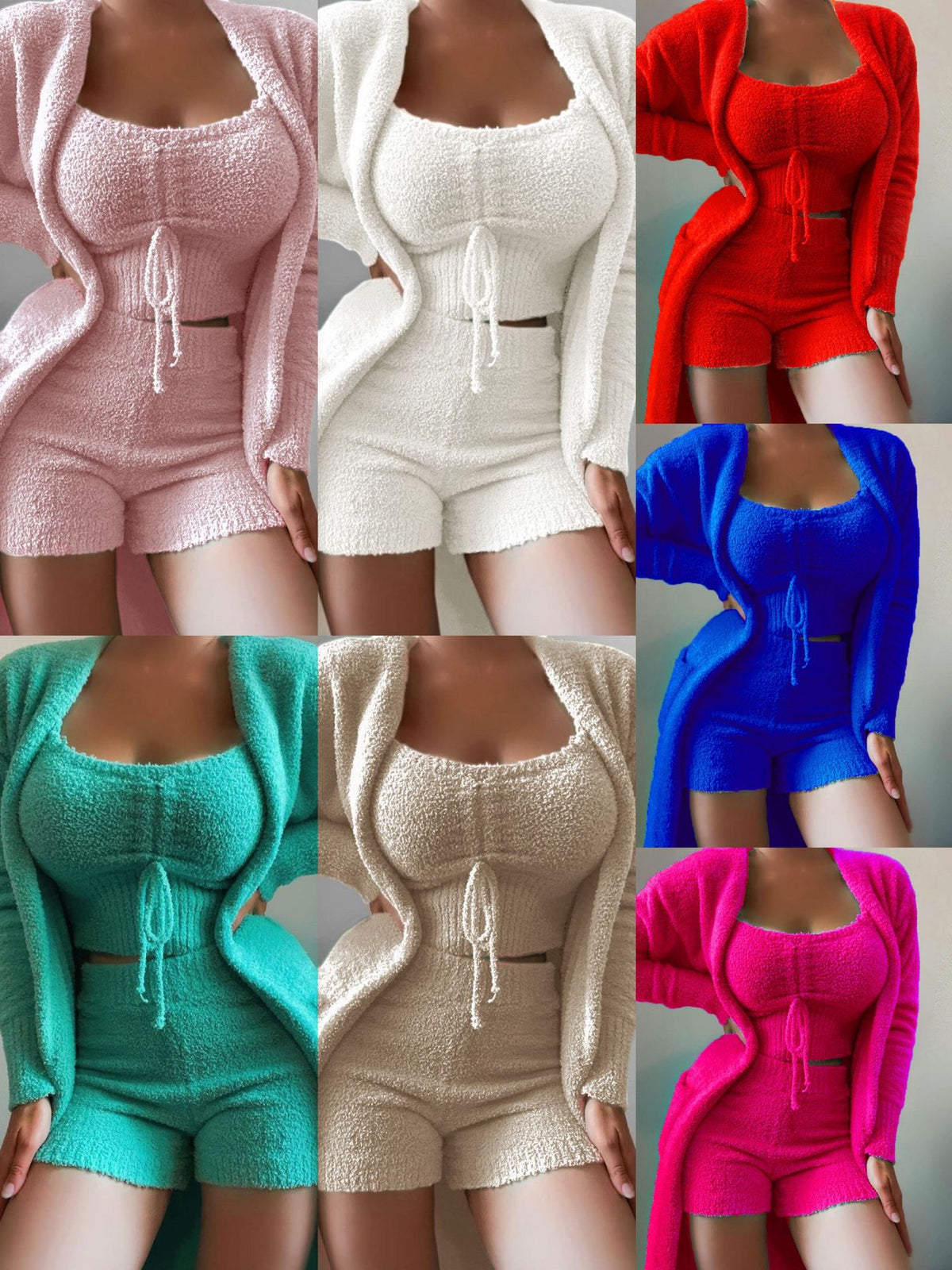 Wholesale Custom Logo Sleepwear Shorts Sleeping Wears Ladies Plush Nightwear Luxury Designer 3 Pieces Sexy Women Sets Pajama