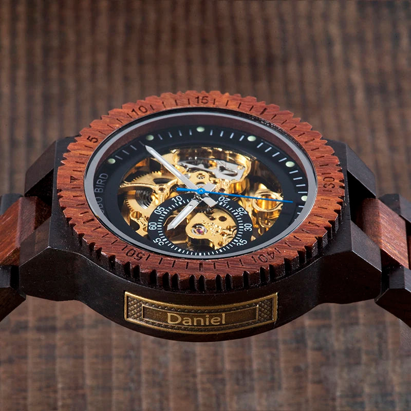 Reloj automático de madera para hombre BOBO BIRD, personalizado, regalo de aniversario para él, grabado gratis