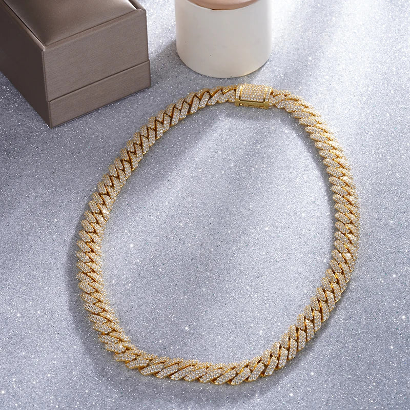 Collar de oro de 14k Starsgem, joyería personalizada, cadena de eslabones cubanos con moissanita redonda, collar de oro macizo de 14k