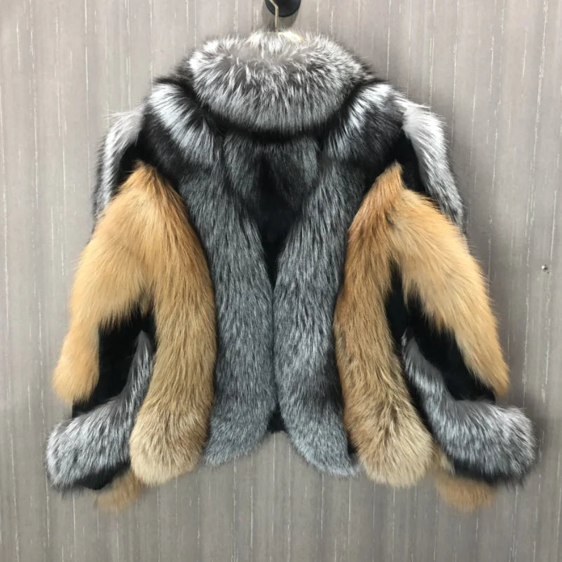 Chaqueta de piel de zorro real para mujer, cálida y elegante para el invierno