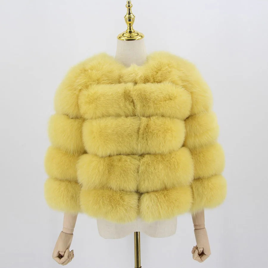Pink Java QC1801 FREE SHIPPING Real Fox Fur Coat Women Winter Thick Fur Jacket Short Fur Coat Wholesale Genuine Fox Short Sleeve