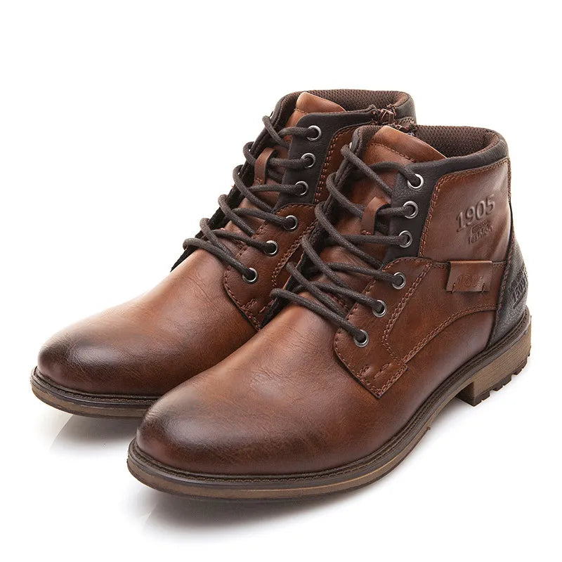 ZYYZYM Botas de hombre de cuero estilo vintage para primavera y otoño, botines con cordones, calzado de moda casual para hombre
