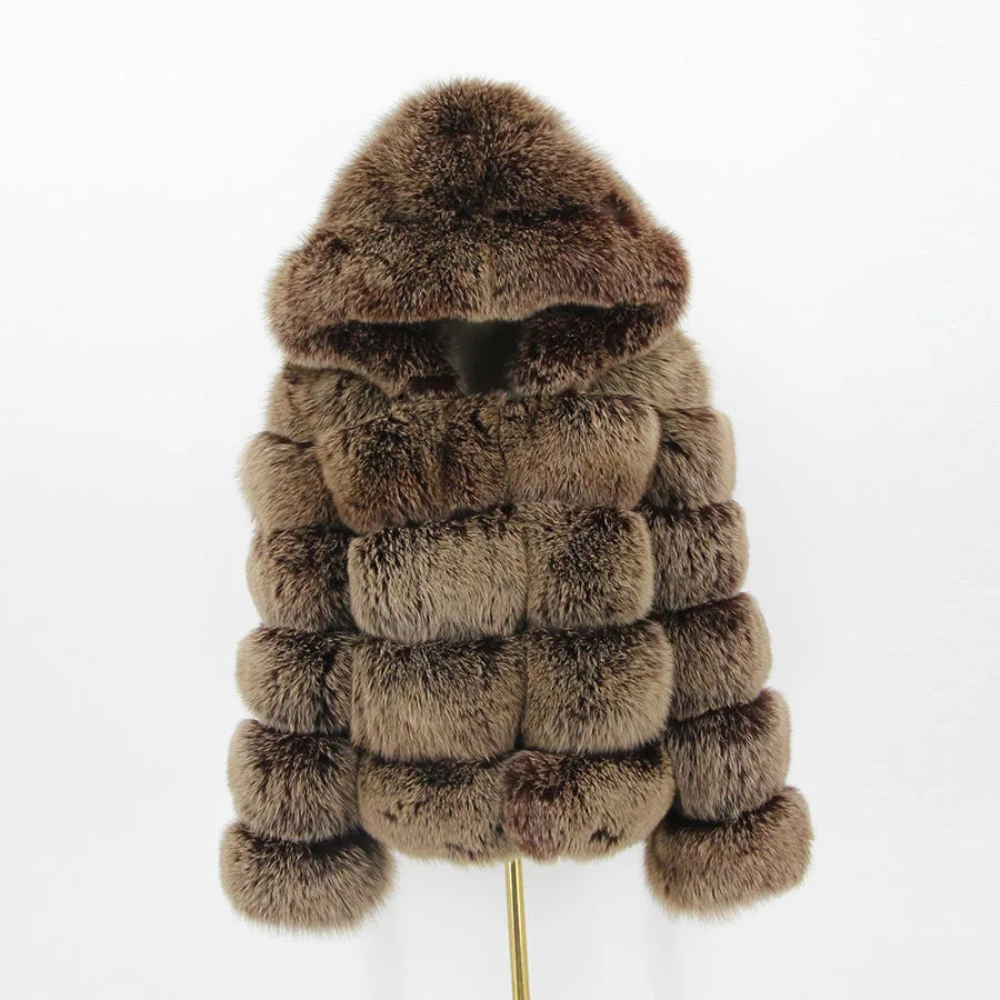 Pink Java QC8143 New Arrival Women Coat Winter Real Fox Fur Coats Hood Jacket Natural Fur Clothes Hot Sale High Quality