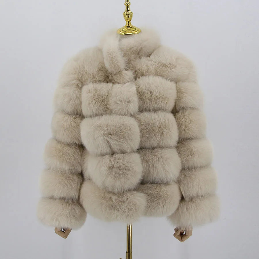 Pink Java QC8139 New Arrival Women Winter Thick Fur Coat Real Fox Fur Jacket High Quality Fox Coat Stand Collar Outfit Luxury