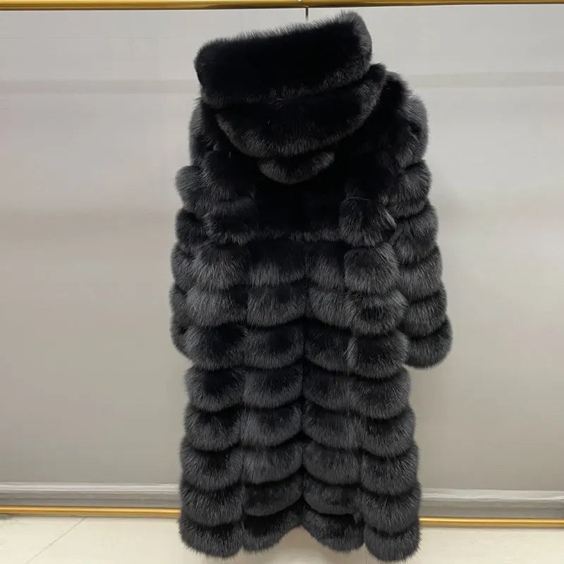 Winter Women Real Fox Fur Coat Thick Warm Full Sleeves Hooded High Quality Natural Fur Fashion Overcoat Customizable Size