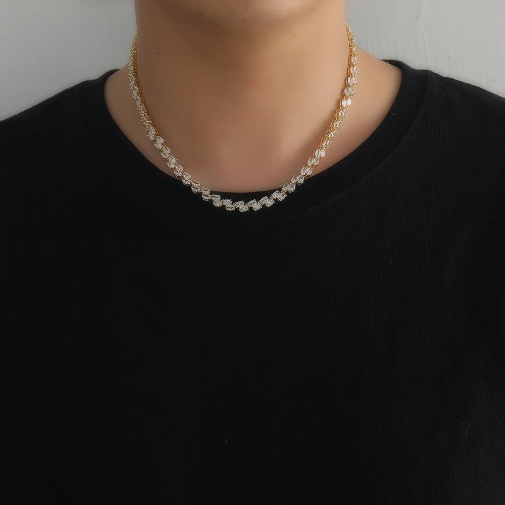 Brass CZ Tennis Chain Necklace with Cubic Zirconia for Men and Women