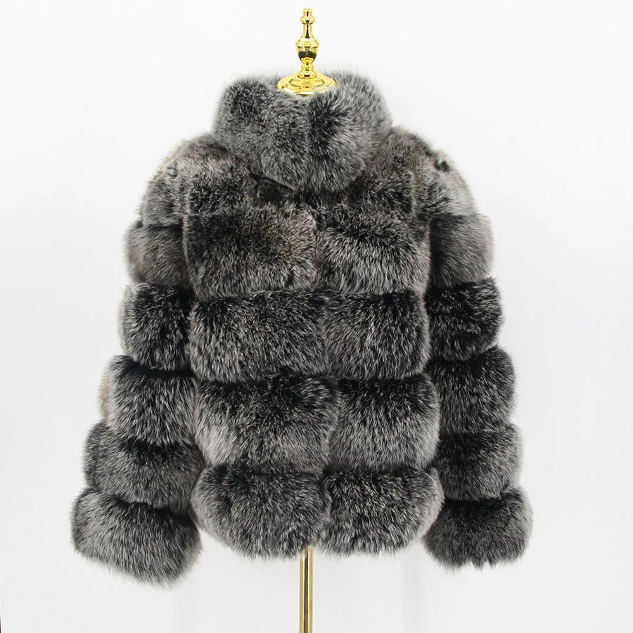 Pink Java QC8139 New Arrival Women Winter Thick Fur Coat Real Fox Fur Jacket High Quality Fox Coat Stand Collar Outfit Luxury