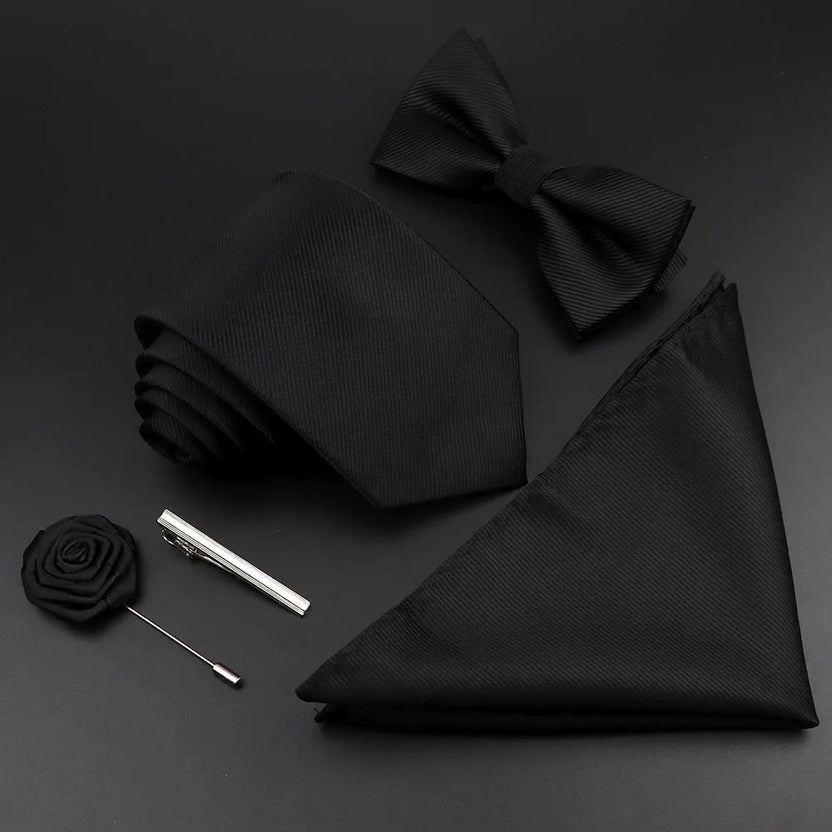 Juego de corbata y pajarita de seda de color sólido para hombre, tejido jacquard de poliéster, estilo vintage rojo azul para novio, negocios, bodas y fiestas