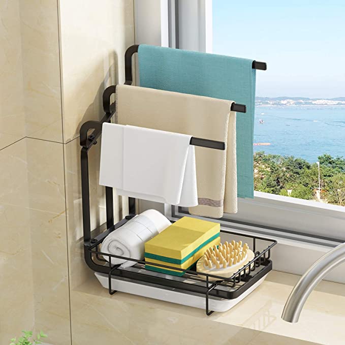 Black Coating Kitchen Towel Drainer Rack Organization Kitchen Sponge Holder for Kitchen Sink