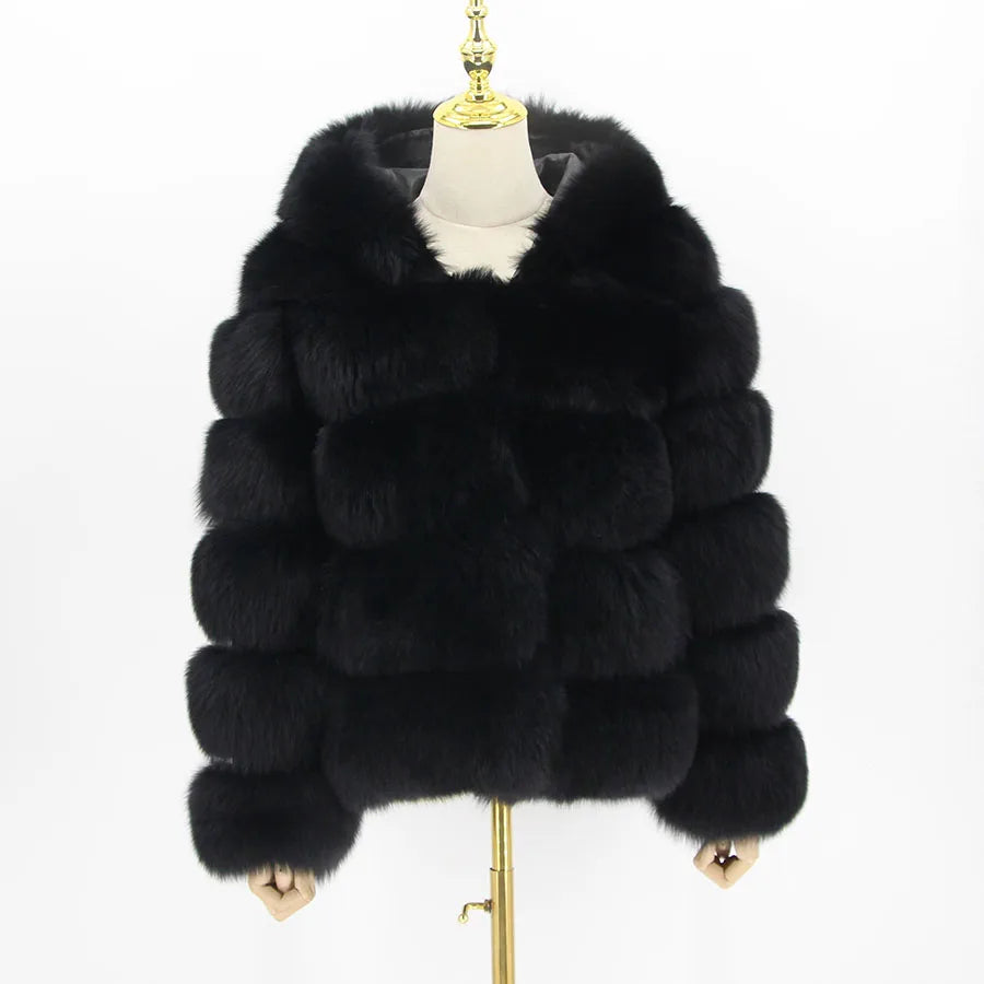 Pink Java QC8143 New Arrival Women Coat Winter Real Fox Fur Coats Hood Jacket Natural Fur Clothes Hot Sale High Quality