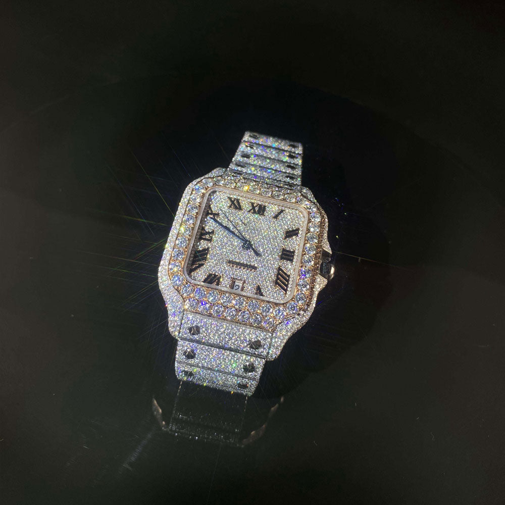 Reloj de diamante Moissanite VVS con engaste manual totalmente helado