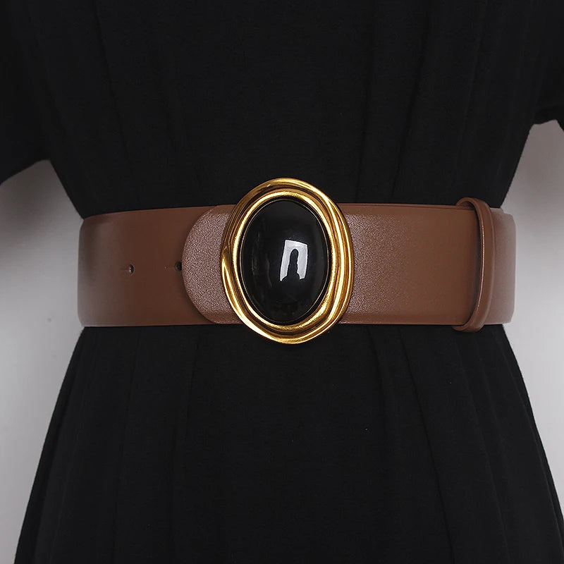 Women's Runway Fashion Double Side Genuine Leather Cummerbunds Female Dress Corsets Waistband Belts Decoration Wide Belt TB1075