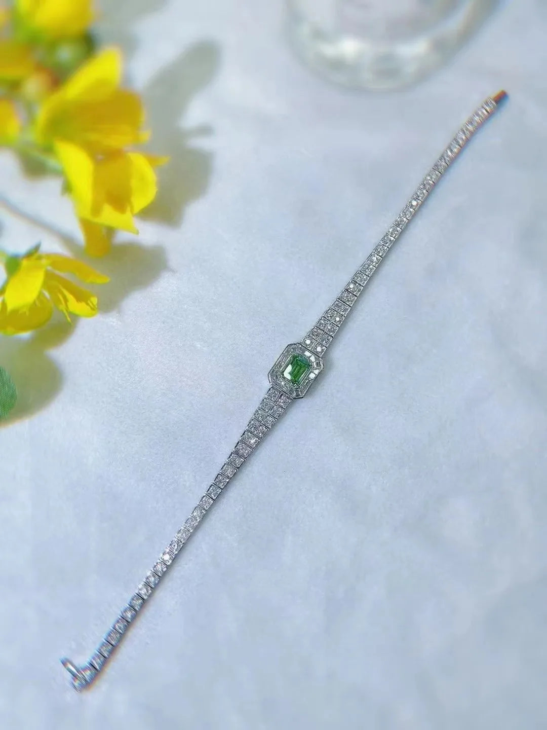 Pulsera de lujo para mujer SGARIT, elegante, de oro de 18k, con diamante natural real de talla esmeralda de 1.53ct, elegante verde, VS