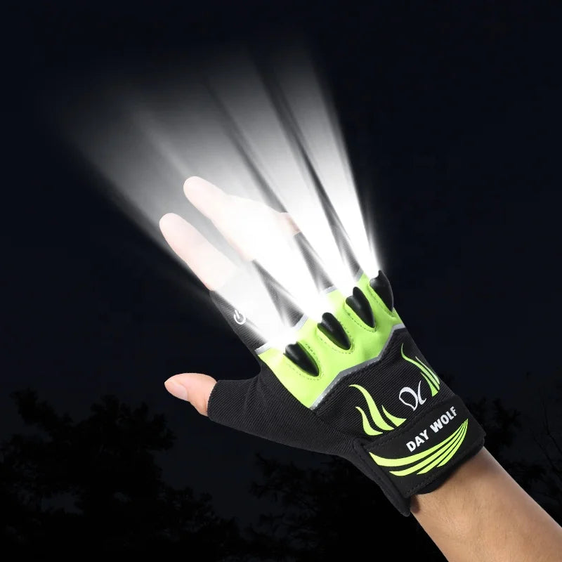 Guantes de pesca LED sin dedos, impermeables, con pantalla táctil y linterna