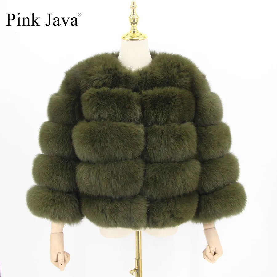 Pink Java QC1801 FREE SHIPPING Real Fox Fur Coat Women Winter Thick Fur Jacket Short Fur Coat Wholesale Genuine Fox Short Sleeve