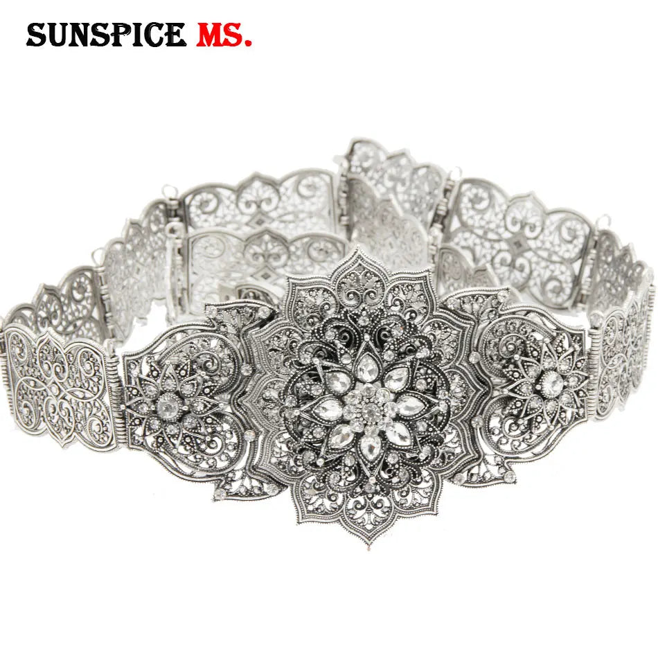 Cinturón de caftán marroquí color oro de Sunspicems para mujer, cadena de cintura para vestido, joyería de boda para novia árabe, fajín para túnica, cadena corporal