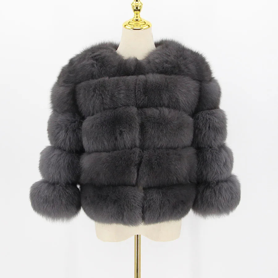 Pink Java QC1801 FREE SHIPPING Real Fox Fur Coat Women Winter Thick Fur Jacket Short Fur Coat Wholesale Genuine Fox Short Sleeve