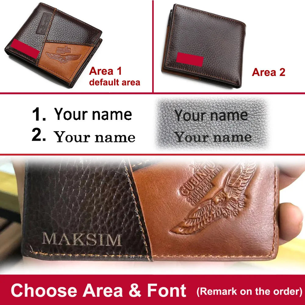 GUBINTU Genuine Leather Men Wallets Coin Pocket Zipper Real Men's Leather Wallet With Coin Male Purse Eagle Cartera