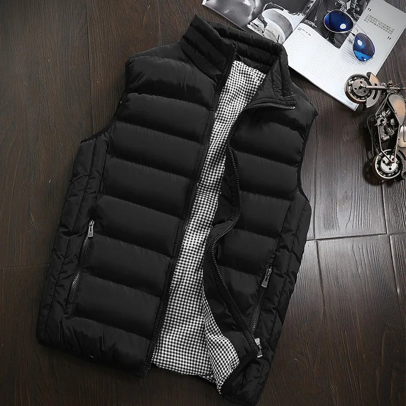 Chaleco de marca para hombre, nueva chaqueta sin mangas cálida de otoño, chaleco informal de invierno para hombre, chaleco de talla grande para hombre