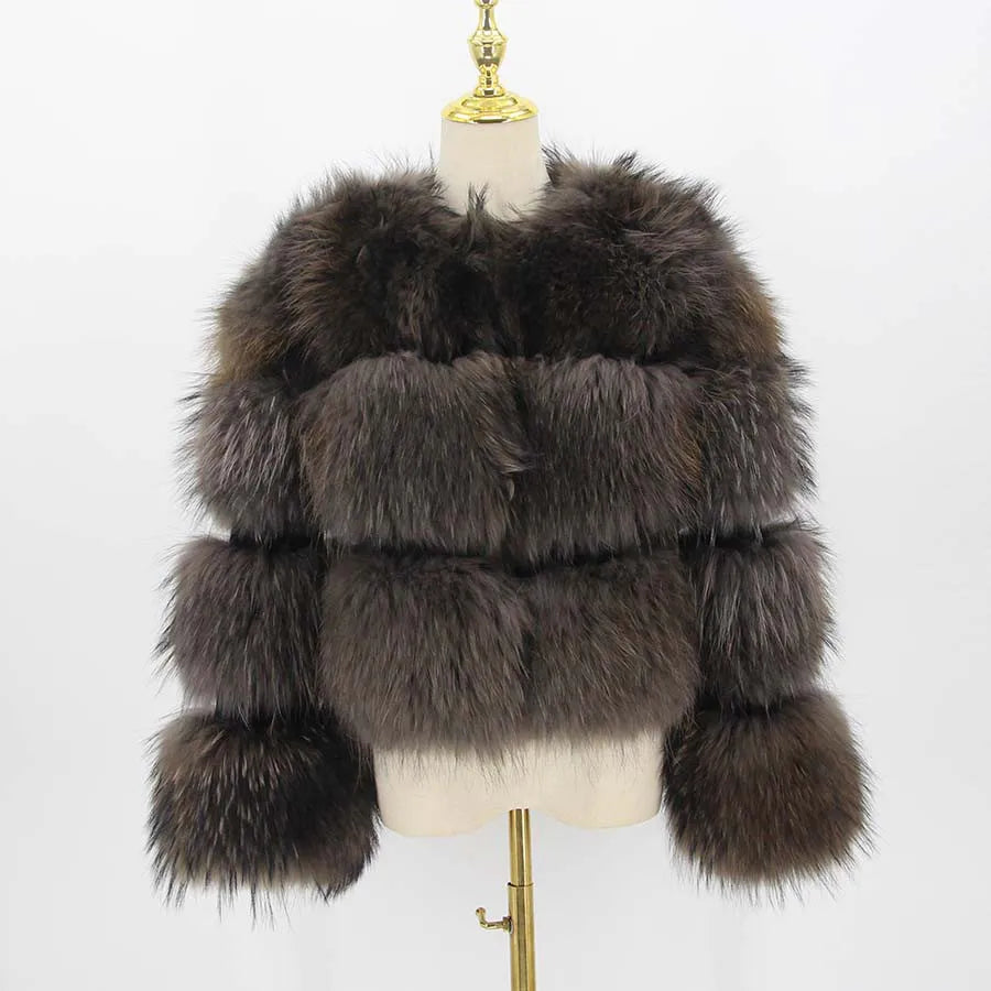 PINK JAVA QC1884 New Arrival Real Raccoon Fur Coat Women  Fur Jacket Winter Luxury Fluffy Raccoon Coats Hot Sale