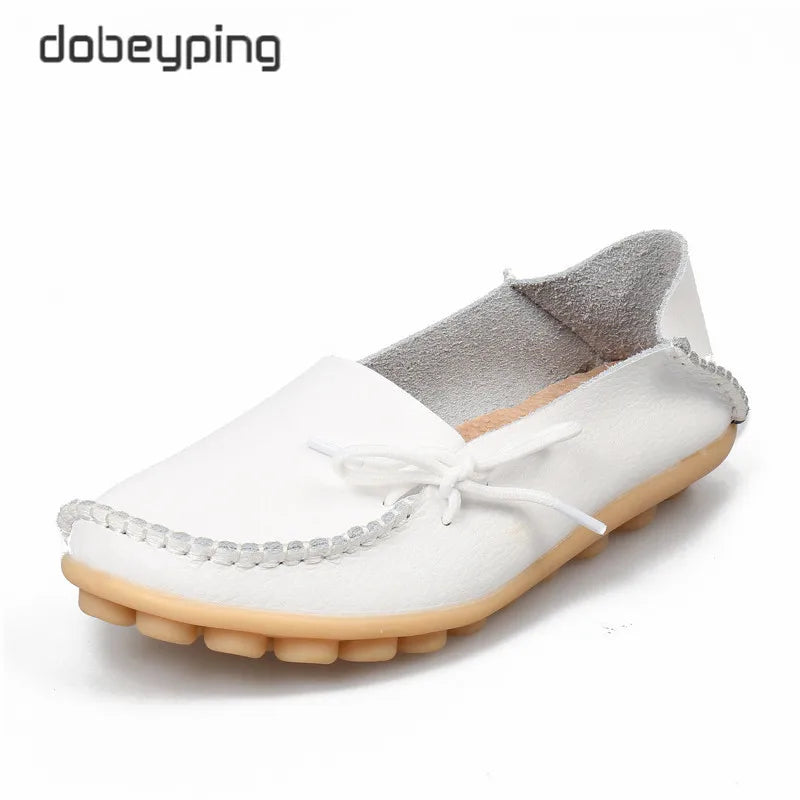 Nowe mokasyny damskie 2026 jesienne damskie loafersy buty ze skóry naturalnej wsuwane baleriny z kokardką buty damskie rozmiar 35-44