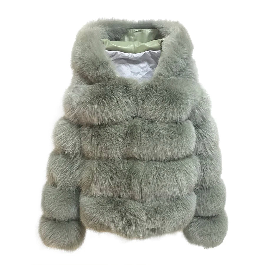 Pink Java QC8143 New Arrival Women Coat Winter Real Fox Fur Coats Hood Jacket Natural Fur Clothes Hot Sale High Quality