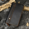 Luxury Double Zipper Women Men Long Wallet Vintage Leather Male Clutch Purse Man Phone Card Coin 100% Genuine Leather Men Wallet