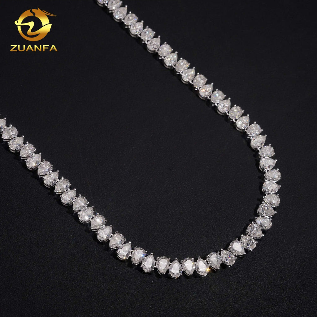 925 Sterling Silver Pear Cut Moissanite Tennis Chain Necklace 5x7mm