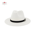 QBHAT Men Women Wide Brim Wool Felt Fedora Panama Hat With Belt Buckle Jazz Trilby Cap Party Formal Top Hat in White,black