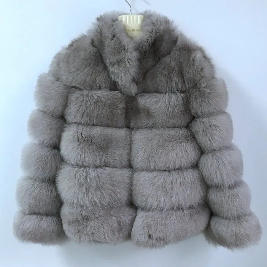 Pink Java QC8139 New Arrival Women Winter Thick Fur Coat Real Fox Fur Jacket High Quality Fox Coat Stand Collar Outfit Luxury