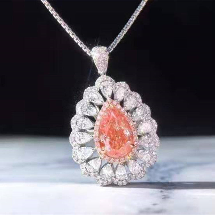 Collar y anillo de doble uso de joyería de lujo al por mayor, oro real de 18k y diamante natural de 2.0ct VS rosa