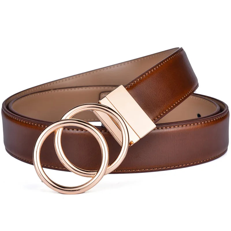 Cinturón reversible de piel para mujer, con hebilla giratoria de doble anilla, dos caras, para vaqueros y vestidos, de Beltox Fine