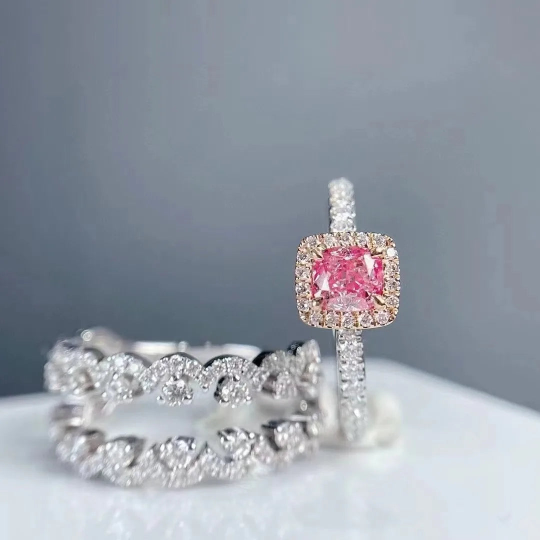 SGARIT  Certified Cushion Diamond 18k Gold SI1 0.51CT Natural Light Pinkish Brown Diamond Stackable Ring Sets Jewellery Ring
