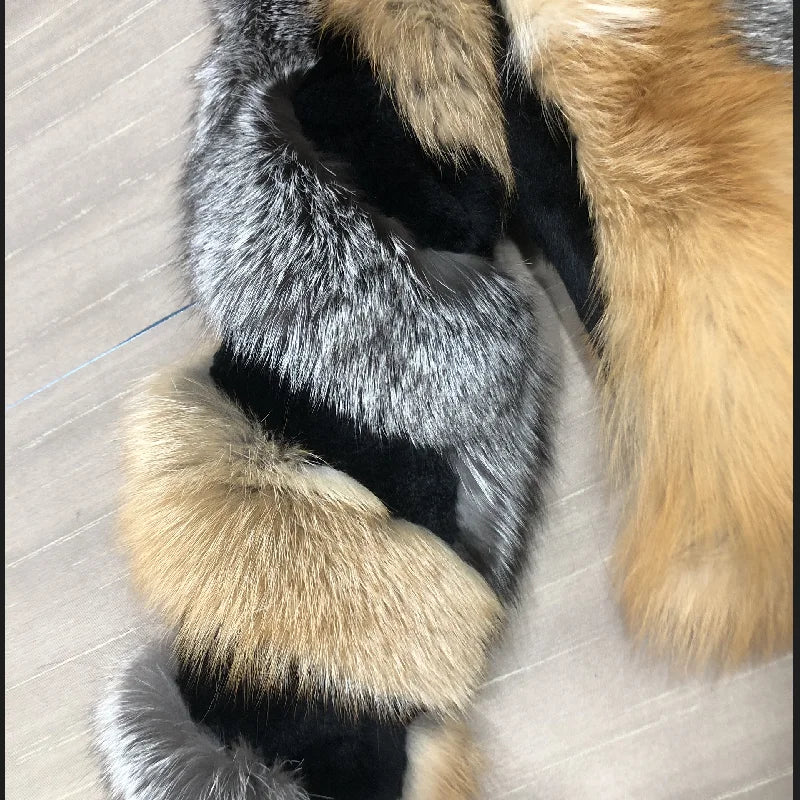 Chaqueta de piel de zorro real para mujer, cálida y elegante para el invierno