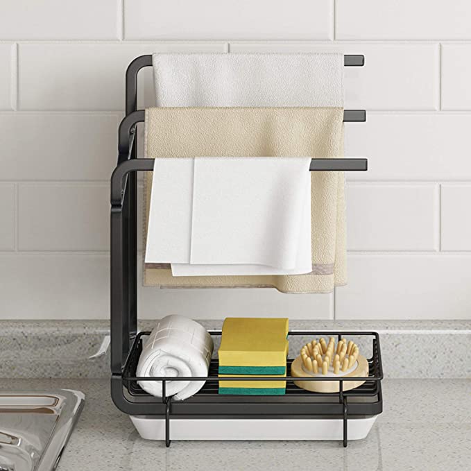 Black Coating Kitchen Towel Drainer Rack Organization Kitchen Sponge Holder for Kitchen Sink
