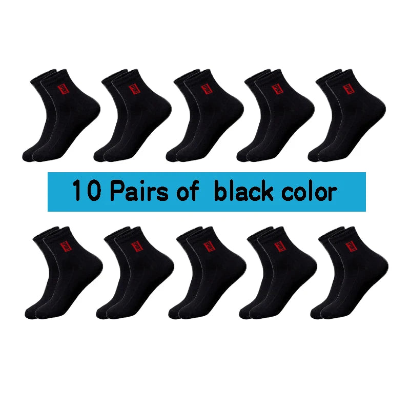 20 unidades = 10 pares de calcetines de algodón de alta calidad para hombre, transpirables, absorbentes, de caña media, color negro, desodorantes, calcetines de negocios para regalo.