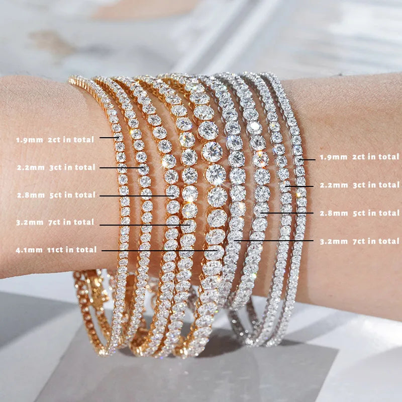 Pulsera de tenis unisex de lujo con diamantes de laboratorio de 1,9 mm, 2,9 mm, 3,2 mm y 4,1 mm, color DEF, claridad VS, certificada por IGI, montura en garras, en oro de 10k/14k/18k, de Starsgem.