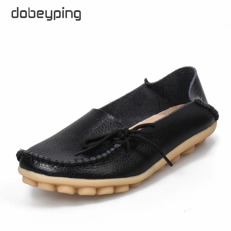 Nowe mokasyny damskie 2026 jesienne damskie loafersy buty ze skóry naturalnej wsuwane baleriny z kokardką buty damskie rozmiar 35-44