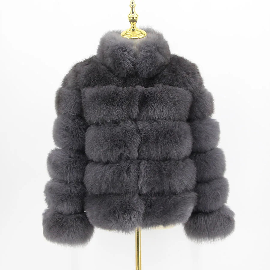 Pink Java QC8139 New Arrival Women Winter Thick Fur Coat Real Fox Fur Jacket High Quality Fox Coat Stand Collar Outfit Luxury