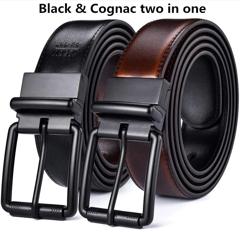 1Pcs Men's Leather Reversible Belt Roller Buckle 34mm Wide 1 Reverse for 2 Colors Suitable for Pairing Casual Jean