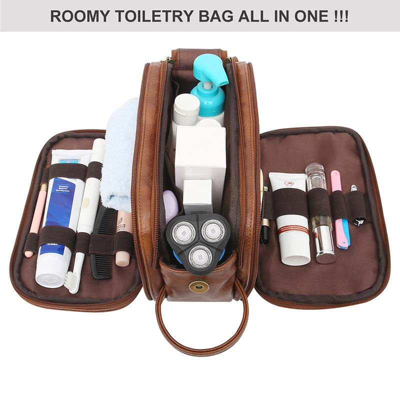 Cosmetic Leather Toiletry Bag for Men Hanging Travel Toiletry Organizer for Toiletries Accessories