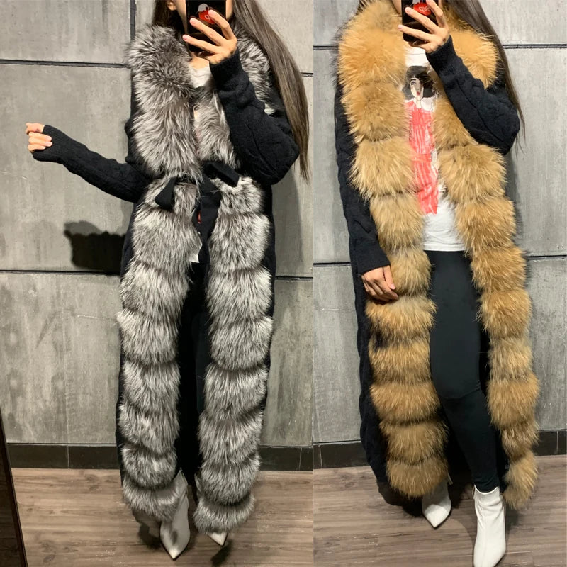Fur Sweater Natural Fur Sweater Long 120-125cm Length Fur Cardigan