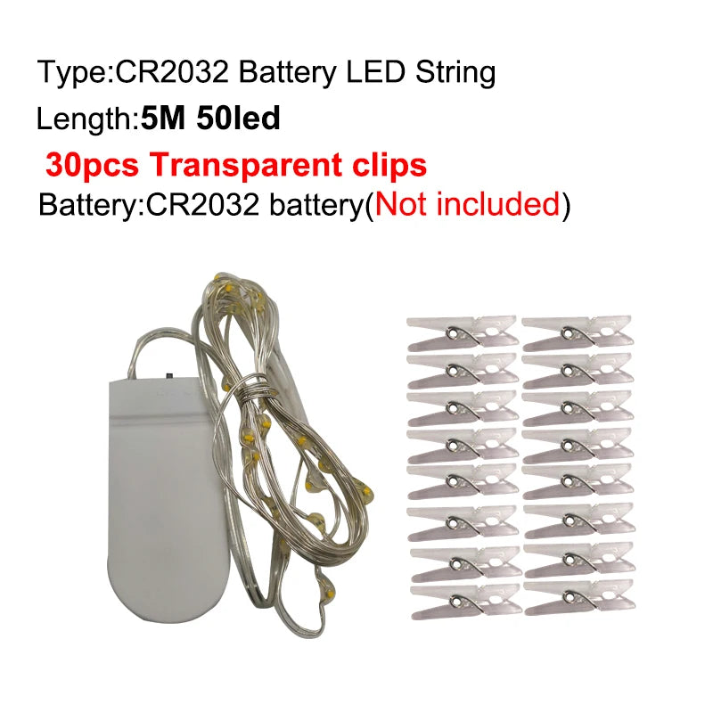 LED-ljusslinga med fotoklämmor 5M-10M USB- eller batteridriven