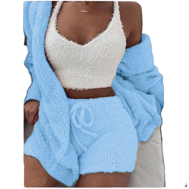 Knit Sleepwear Pajamas for Women's Lingerie 3 Piece Set