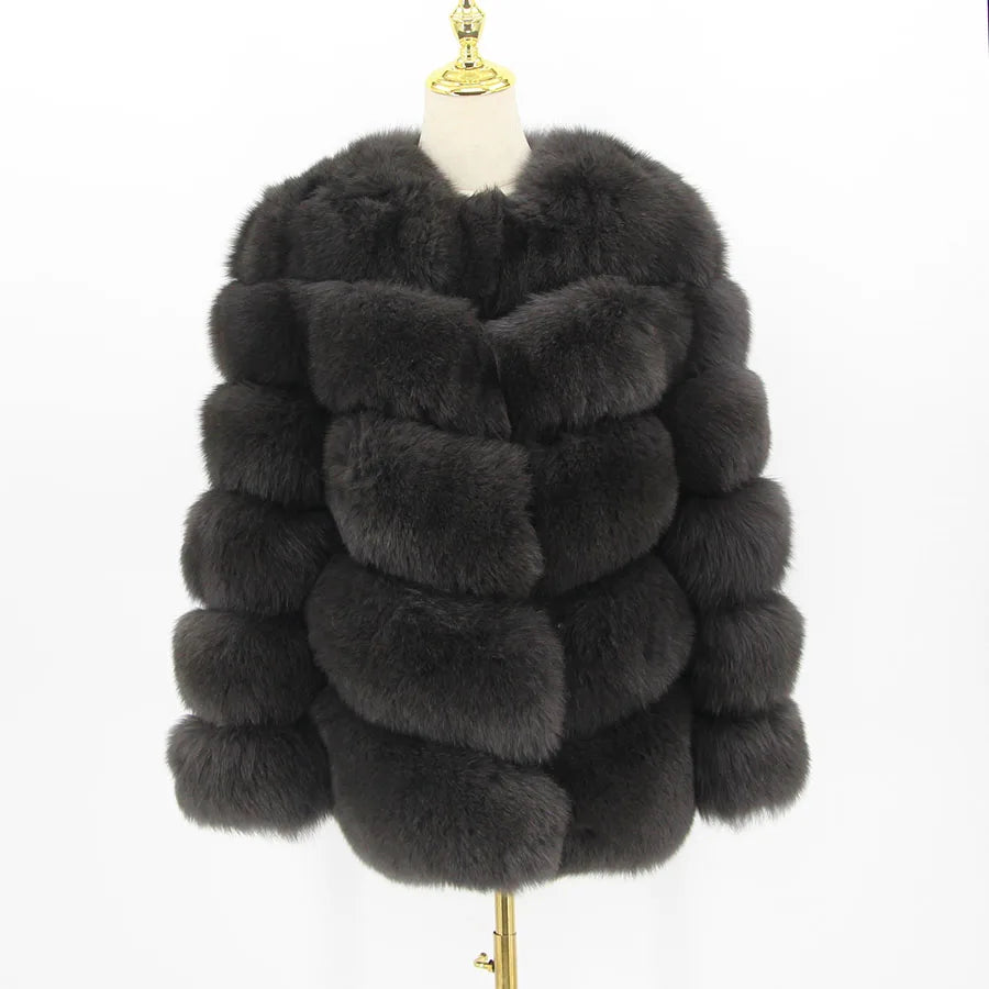 Pink Java QC8066  High Quality Women  Real Fox Fur Coat Wihter Warm Thick Fox Fur Jacket Genuine Fur  Short Coat Long Sleeves