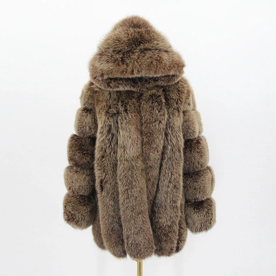 Pink Java QC8149 2018 New Model Women Real Fox Fur Coat Long Sleeves Hood Coat Genuine Fox Outfit High Quality