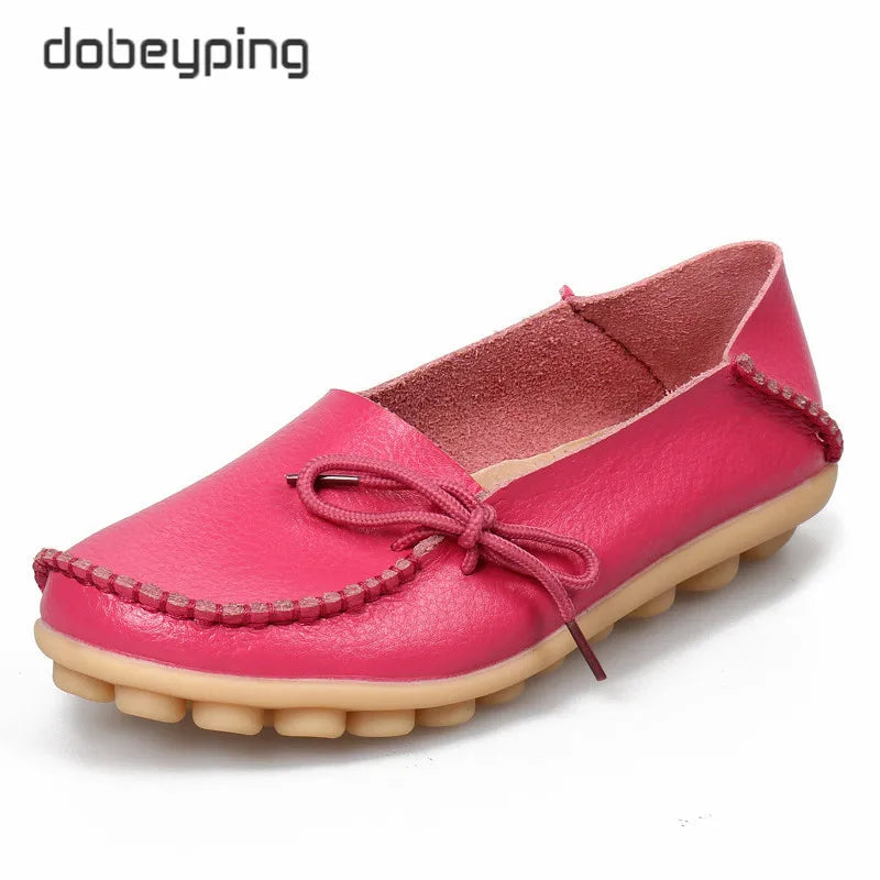 Nowe mokasyny damskie 2026 jesienne damskie loafersy buty ze skóry naturalnej wsuwane baleriny z kokardką buty damskie rozmiar 35-44