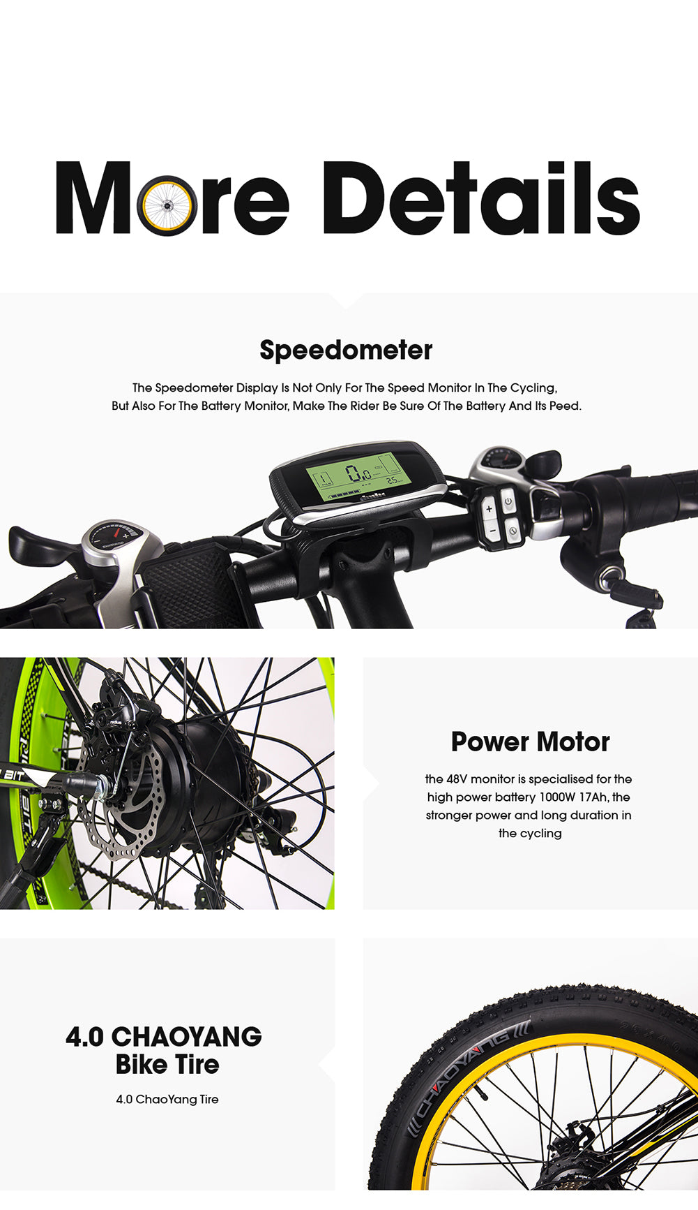 Bicicleta eléctrica RICH BIT RT-022, 48V 17Ah, batería de litio, neumático ancho de 4.0", bicicleta de montaña, crucero para nieve y playa, con acelerador
