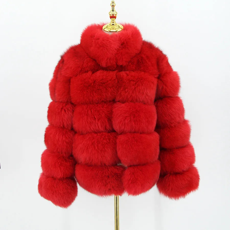 Pink Java QC8139 New Arrival Women Winter Thick Fur Coat Real Fox Fur Jacket High Quality Fox Coat Stand Collar Outfit Luxury